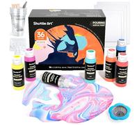Shuttle Art Kit de versement de peinture acrylique - 36 bouteilles (56,7 g) pré-mélangées de peinture à haut débit avec toile, huile de silicone, tasses à mesurer, nappes - Kit de versement complet