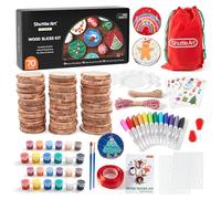 Shuttle Art Kit Rondin de Bois Deco, 70 Pièces Tranches de Bois Naturel 7-8cm, Cercles Inachevé Pré-percé avec Trou et Accessoires, Craft Wood Kit pour Decoration Noël