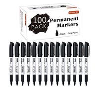 Shuttle Art Lot de 100 marqueurs permanents noirs à pointe fine, parfaits sur le plastique, le bois, la pierre, le métal et le verre pour gribouiller, écrire, marquer, fournitures scolaires de bureau