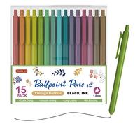 Shuttle Art Lot de 15 stylos à bille rétractables vintage à encre noire, pointe moyenne de 1 mm, séchage rapide, pour écrire, prendre des notes, l'école, le bureau, la maison