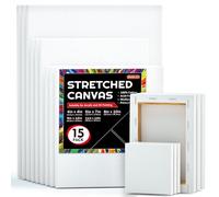 Shuttle Art Lot de 15 toiles tendues, 100 % coton, 12,7 x 17,8 cm, 22,9 x 30,5 cm, 27,9 x 30,5 cm (3 de chaque), 100 % coton, toile blanche apprêtée, toiles d'art pour peinture acrylique, peinture à