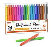 Shuttle Art Lot de 24 stylos à bille colorés rétractables à encre noire, pointe moyenne de 1 mm, séchage rapide pour écrire, journal, prise de notes, école, bureau, maison
