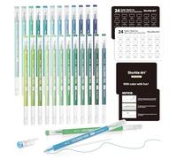 Shuttle Art Lot de 24 stylos à encre gel acrylique, 0,6 mm, 24 pièces couleurs bleu et vert, stylos à paillettes pour coloriage, stylos pastel colorés pour scrapbooking, journal, papier noir, livres