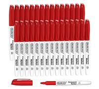 Shuttle Art Marqueur Rouge, 30 Marqueurs Permanents en Encre Rouge, Feutre Rouge Pointe Fine, Fonctionne sur le Plastique, le Glasse et le Bois, Pratique