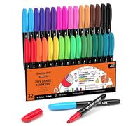 Shuttle Art Lot de 32 marqueurs pour tableau blanc, 16 couleurs, marqueurs effaçables à sec à pointe fine pour écrire, dessiner sur des tableaux blancs, le bureau, la maison