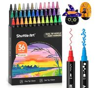 Shuttle Art Feutre Acrylique, 36 Couleur Marqueur Peinture Acrylique à Double Pointe (Dot & Fine), Stylo Peinture Acrylique pour Galet, Verre, Feutre Peinture Acrylique pour DIY Cartes, Bricolage