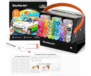 Shuttle Art Lot de 51 marqueurs à alcool professionnels à double pointe et mélangeur incolore, feutres avec étui pour artistes, illustration, coloriage, croquis, dessin