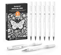 Shuttle Art Lot de 6 stylos à encre gel blanche de 0,7 mm, 1 mm, pointe fine pour papier noir, surlignage, fabrication de cartes, scrapbooking, coloriage, dessin, journal, prise de notes, école