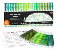 Shuttle Art Lot de 60 stylos gel verts, 30 stylos gel verts avec 30 recharges pour livres de coloriage pour adultes, journal, dessin, nature, paysages, scènes d'animaux