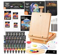 Shuttle Art Lot de 65 peintures acryliques avec chevalet de table en bois, kit d'art mixte avec 30 couleurs de peintures acryliques, toile vierge, pinceaux, kit de peinture professionnelle pour