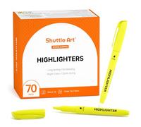 Shuttle Art Lot de 70 surligneurs jaunes avec pointe biseautée polyvalente, marqueurs surligneurs en vrac de couleurs vives pour surligner comme fournitures de bureau et scolaires