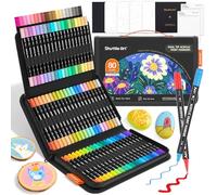 Shuttle Art Lot de 80 stylos de peinture acrylique à double pointe fine et pinceau pour peinture sur roche, céramique, bois, tissu, verre, enfants et adultes pour Noël, Pâques