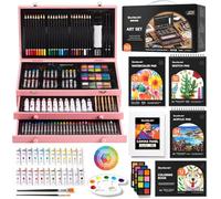 Shuttle Art Malette Dessin Enfant 202PCS, Kit Dessin en Bois avec 4 Blocs | Toiles, Peinture Acrylique, Crayons de Couleur, Crayons de Cire, Pastels pour Adultes