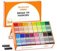 Shuttle Art Mallette Feutres Lavables, 304 Feutres Pointe Large Conique 16 Couleurs Assorties pour Classe, Fournitures Scolaires, Enseignants, Etudiants