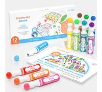 Shuttle Art Marqueur à Point Lavable, 12 Couleurs Dot Marker(40ml chacun) avec 1 Livre de Coloriage, Feutre Bébé Non Toxique, Bingo Dabber pour Activité Créative pour Enfants Education Précoce
