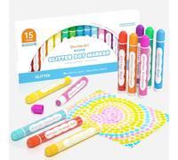 Shuttle Art Marqueur à Point Lavable, 15 Couleurs Paillettes Dot Marker, Feutre Enfant Non Toxique, Bingo Dabber pour Création, Activité Créative pour Enfants Education Précoce