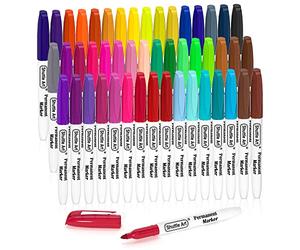 Shuttle Art Marqueur Indélébile Multicolore, Lot de 48 Couleurs Marqueurs Indélébile à Pointe Fine, Stylo Couleur Parfait pour le Coloriage et le Marquage sur Plastique, Bois, Pierre, Métal