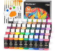 Shuttle Art Peinture Acrylique, 36 Couleurs (60ml) Kit Peinture Acrylique avec 12 Pinceaux 1 Palette, Riche Pigmentée, Non Toxique pour Artiste Débutant Adulte Enfant sur Toile Tissu