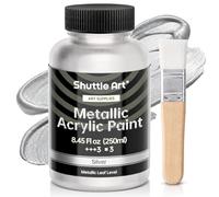 Shuttle Art Peinture Acrylique Argent Métallique, Flacon de 250ml/8.45oz Peinture Argentée Brillante, Pigment Éclatant Non Toxique pour Artistes, Débutants sur Bois, Toile, Céramique et Artisanat