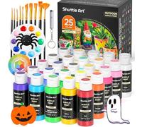 Shuttle Art Peinture Acrylique pour Extérieur 25 Couleurs (60ml) avec 10 Pinceaux 1 Palette, Résistant à l'Eau, Acrylique Peinture à l'Extérieur pour Artistes, Débutants sur Roches, Statues de Jardin
