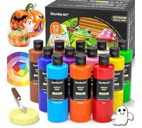 Shuttle Art Peinture Acrylique pour Extérieur (250ml), Set de 12 Couleurs Acrylique Peinture à l'Extérieur en Bouteille, Peinture Acrylique pour Artistes Débutants Pierre Pots Décoration de Jardin