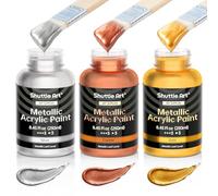 Shuttle Art Peinture Arylique Métallique Or & Argent & Bronze, Lot de 3x250ml- Peintures Dorée et Argentée Brillantes, Non Toxiques pour Toile, Bois, Céramique & Artisanat