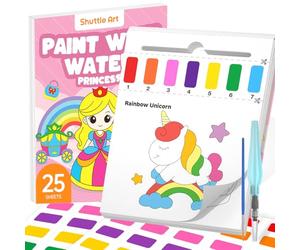 Shuttle Art Peinture avec Livres d'Eau, 25 Pages Livre Peinture Magique à l'Eau sur Thème Princesse avec 2 Pinceaux, Papier de Peinture Aquarelle Coloriage Artisanat