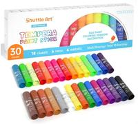 Shuttle Art Peinture Enfant, 30 Couleurs Vives, Stick de Peinture Gouache Non Toxique, Sèchage Rapide, Idéal pour Papier Bois Céramique Toile, Kit Peinture Enfant pour Débutants et Artistes