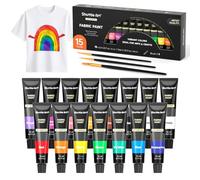 Shuttle Art Peinture Textile 15 Couleurs (12ml), Peintures pour Textiles Non Toxique avec Pinceaux Palette Pochoirs, Peinture pour Tissu T-shirts Chaussures Sacs
