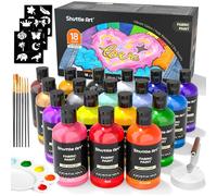 Shuttle Art Peinture Textile 18 Couleurs 250ml avec Pinceaux Palette | et Pochoirs, Peintures pour Textiles Non Toxique, Peinture pour Tissu T-shirts Chaussures Sacs