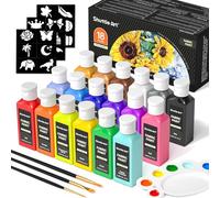 Shuttle Art Peinture Textile 18 Couleurs (60ml), Peintures pour Textiles Non Toxique avec Pinceaux Palette Pochoirs, Peinture pour Tissu T-shirts Chaussures Sacs