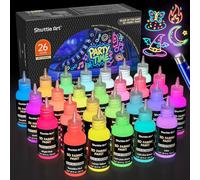 Shuttle Art Peinture Textile Fluorescente 26 Couleurs, Peinture Tissu 3D avec 1 Mini Lampe UV 3 Pinceaux, Idéale pour T-Shirts Chaussures Jeans Sacs, Projets DIY Citrouilles Déco d'Halloween