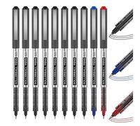 Shuttle Art Stylo à Encre Roller Mixte, Lot de 10 Stylos Roller à Encre Liquide (8 noir,1 bleu,1 rouge), Pointe Extra-Fine(0,5mm) et Séchage Rapide pour Ecriture Fluide et Précise,Journal,Notes