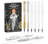 Shuttle Art Stylo Gel Argenté Or & Blanc, Lot de 6, 0,7 mm et 1,0 mm, Pointe Fine pour Papier Noir, Surlignage, DIY Cartes, Ecriture, Dessin, Ecole, Bureau, Maison