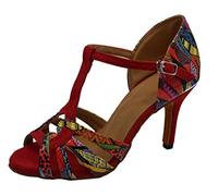 SHUTUP.DANCE Chaussures de danse latine pour femme avec barre en T et semelle en caoutchouc souple ou semelle en caoutchouc, Rouge, 39.5 EU