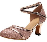 SHUTUP.DANCE Chaussures de mariée latines modernes à bout fermé pour femme Rumba Tango Ballroom Party Social Salsa Cha-cha Mariage, doré, 39.5 EU