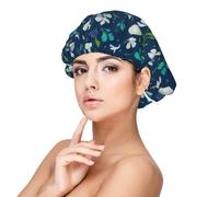 SHuWeiD Bonnet de nuit en satin avec imprimé herbe et colombe - Unisexe - 33 cm - Noir, noir, taille unique