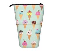 SHuWeiD Étui rétractable vertical avec imprimé cônes de crème glacée, convient pour les stylos, cosmétiques et petits objets essentiels, usage quotidien, Noir/blanc, One Size, tendance.