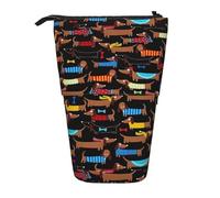 SHuWeiD Étui rétractable vertical avec imprimé « I Love My Dog Teckels » pour stylos, cosmétiques et petits objets essentiels, usage quotidien, Noir/blanc, One Size, tendance.