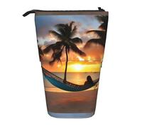 SHuWeiD Étui rétractable vertical imprimé cocotier plage coucher de soleil hamac pour stylos, cosmétiques et petits objets essentiels, usage quotidien, Noir/blanc, One Size, tendance.