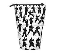 SHuWeiD Étui rétractable vertical imprimé silhouettes d'arts martiaux, convient pour stylos, cosmétiques et petits objets essentiels, usage quotidien, Noir/blanc, One Size, tendance.