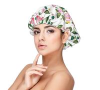 SHuWeiD Flamingo Bird Round Leaves Print Adult Satin Sleeping Cap, Unisex Satin Sleep Cap, 33 cm Sleeping Caps Black, noir, taille unique