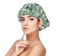 SHuWeiD Green Palm Tree Leaves Red Print Bonnet de nuit en satin pour adulte Unisexe Bonnet de nuit 33 cm Noir Taille unique, Noir/blanc, taille unique