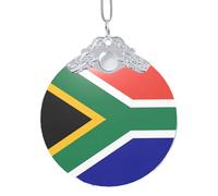 SHuWeiD Pendentif rond en verre imprimé drapeau Afrique du Sud avec chaîne pour intérieur ou extérieur Noël