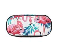 SHuWeiD Sac de rangement pour stylos avec imprimé flamant rose et feuilles vertes - Sac de rangement cosmétique portable pour voyage, essentiels de voyage, Noir/blanc, One Size, Portabilité :