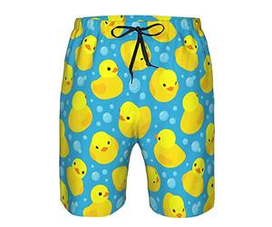 Shuwekk Short de bain pour homme avec motif drapeau américain - Séchage rapide - Doublure en maille, Canards en caoutchouc jaune, Medium