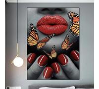 SHUYINGHENGXIE Abstrait rouge lèvres peinture à l'huile mur Art belle salon affiche décoration de la maison sans cadre-50x70cm