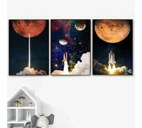 SHUYINGHENGXIE Astronaute espace astronomique planète toile peinture impression nordique Chambre d'enfant mur Art poster photo décoration sans cadre-30x40cmX3