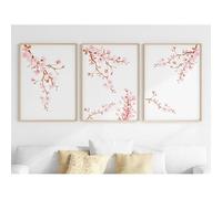 SHUYINGHENGXIE Cerisier fleurs roses aquarelle affiche toile impression salon chambre Art mural décoration de la maison sans cadre-50x70cmX3