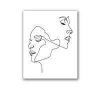 SHUYINGHENGXIE Femme visage dessin au trait Art mural impression moderne abstrait noir et blanc peinture sur toile murale poster nordique décoration sans cadre-40x50cm